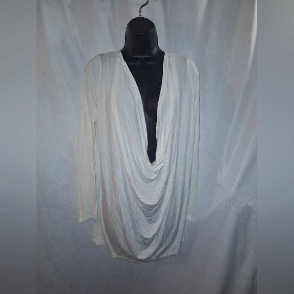 Zeagoo White Draped Long Sleeve Blouse - Picture 1 of 5